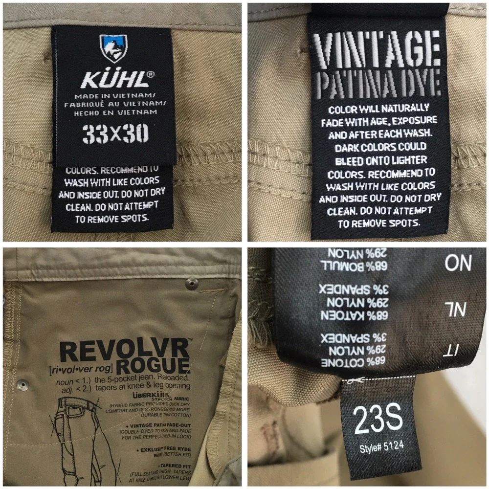 Kuhl Revolvr Rogue Pants Mens 33x30 Tan Brown Uberkuhl Stretch Tapered Hiking